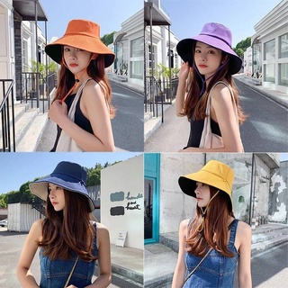 หมวกบักเก็ตแบบพลิกกลับได้ (ปีกกว้าง ผ้าน้ำหนักเบา สีทึบ เชือกกันลมที่ถอดออกได้ พับเก็บได้และพกพาสะดวก) หมวกชาวประมงป้องกันแสงแดดสำหรับการท่องเที่ยวพักผ่อนกลางแจ้ง