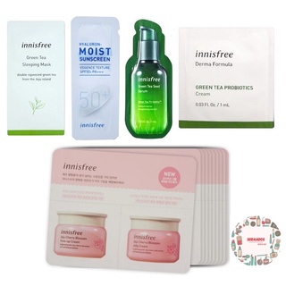 Innisfree Green Tea Seed Serum 1ml, Foam Cleanser 3ml, Hyaluron Moist 1ml, Derma Cream 1ml, Green Tea Sleeping Mask 3ml