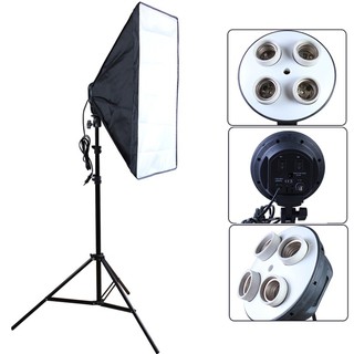 ไฟสตูดิโอ Softbox 50x70cm พร้อมขั้วไฟ4ขั้วและขาตั้งไฟ2เมตร(1ชุด)