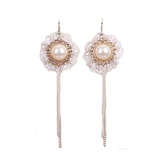 TANITTgems Vintage White Pearl French Lace Bridal Earrings#1390