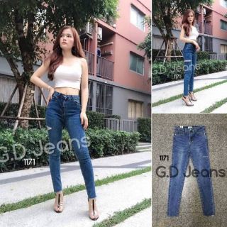 G.D.Jeans รุ่น 1171#กางเกงยีนส์ผ้ายืดทรงเดฟสีฟอกตัดขาดข้าง 💦💦