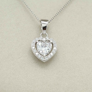 OriginLuv สร้อยคอเงินแท้925 ชุบทองคำขาว ฝังเพชรสวิส CZ จี้หัวใจ รุ่น Heart Me