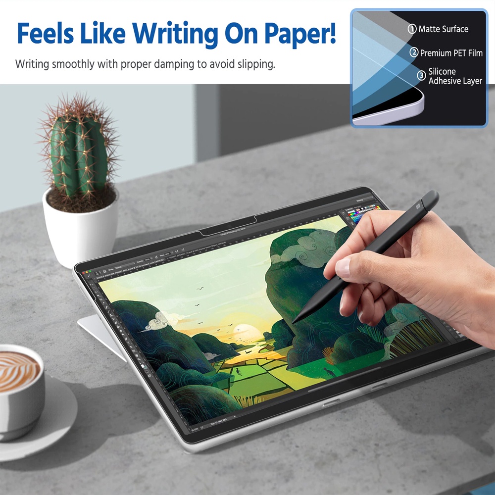Like Paper Screen Protector สําหรับ Microsoft Surface Pro 12/11/ 10/9 / 8/7/6/5 X Go 2 3 Surface แล็ปท็อป Go 12.4 Book 13.5