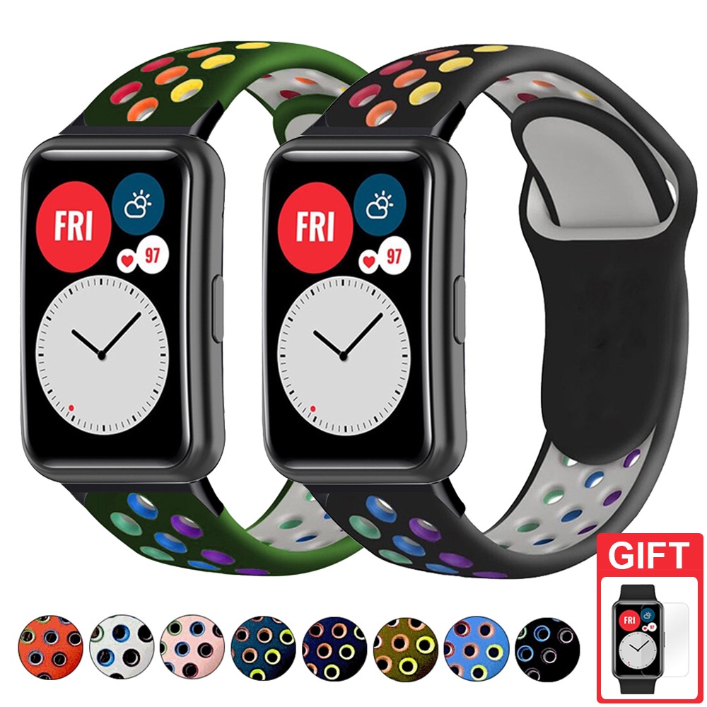สายซิลิโคนระบายอากาศสีสันกีฬานาฬิกาอุปกรณ ์ เสริมสําหรับ Huawei Watch Fit 2 3 / Huawei Watch Fit Special Edition