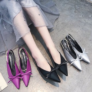 ♡ |  👠 รองเท้าแตะรัดส้น หัวแหลมแต่งโบว์ มีส้นเล็กน้อย 1-3 ซม. สวยค่ะ งานจริงรูปสุดท้าย ✨