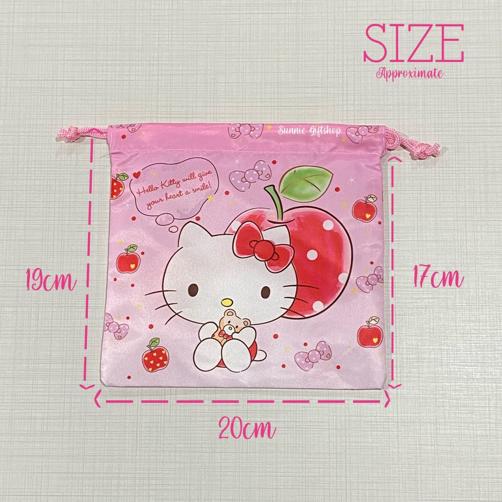 พร้อมส่ง ถุงผ้าหูรูดลายการ์ตูน ผ้าลื่น Kitty Melody Sanrio