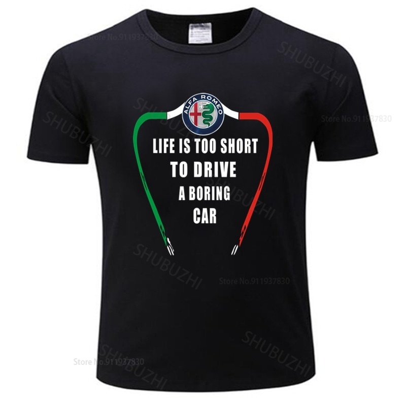 GILDAN ผู้ชาย o-คอ tshirt แฟชั่น 1 ผ้าฝ้าย o-คอใหม่ Alfa Romeo โลโก้ Life is Too t เสื้อสําหรับชาย g