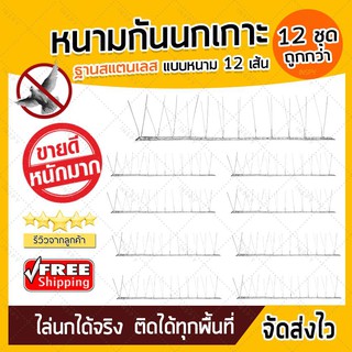 หนามกันนกเกาะแบบเส้นฐาน Stainless (x12ชิ้น) อุปกรณ์ไล่นก หนามกันนก