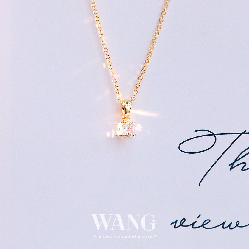 Wj สร้อยคอโซ่ ชุบทอง 18k ประดับเพทาย แฮนด์เมด ปรับได้ พร้อมกล่อง