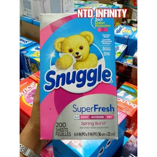 นำเข้า 🇺🇸 แผ่นอบผ้า Snuggle Spring Burst 200 แผ่น SuperFresh Fabric Softener Dryer Sheets, สำหรับเครื่องอบผ้า