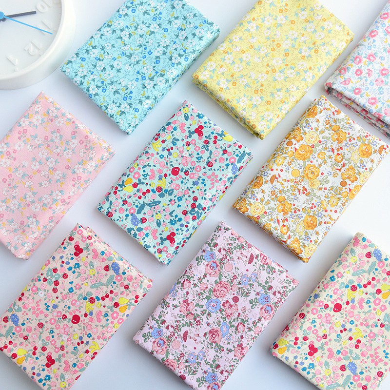 ผ้าพิมพ์ลายดอกไม้ผ้าฝ้ายแท้ Poplin Quilting ผ้าความหนาแน่นสูง DIY เย็บชุด Patchwork ผ้า Kain 50X145 ซม.