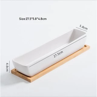 T208 กระถางต้นไม้ เซรามิกขาวทรงยา มีถาดรองไม้ ขนาด 27.5x5.8x4.8cmเป็นเซรามิกเคลือบเงา