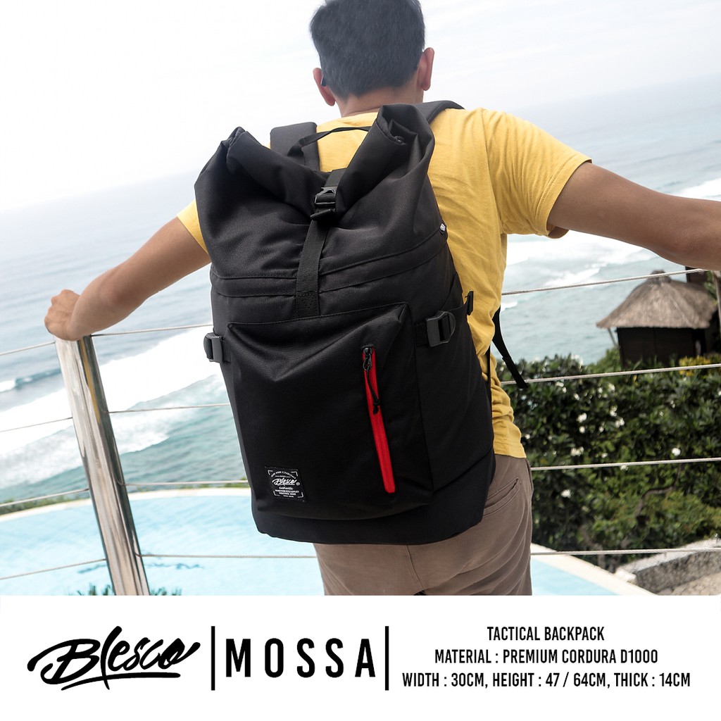 Hitam Black Mens Travel Backpack - Blesco Mossa