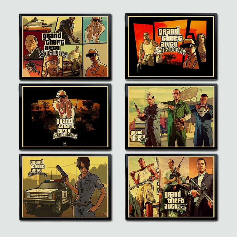 ภาพโปสเตอร์ Grand Theft Auto เกมย้อนยุค Gta 5 สําหรับตกแต่งผนัง
