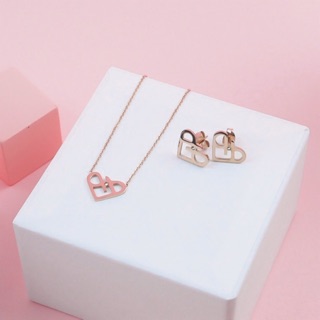 WISH023Set - Infinity Heart with diamond เซ็ตสร้อยคอพร้อมต่างหูอินฟินิตี้ ไม่ลอกไม่ดำไม่แพ้ สีโรสโกล
