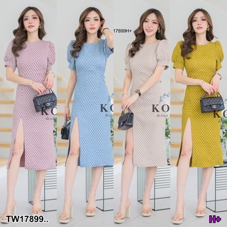 PP17899 เดรสคกลมผ่าหน้าขา มีซิปหลัง ..