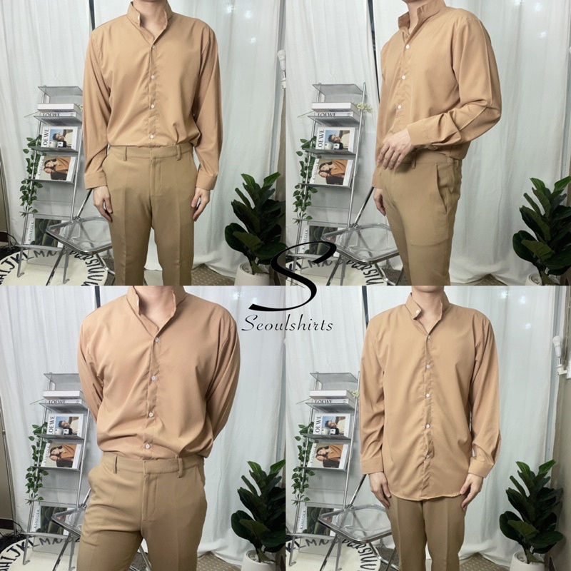 [ส่งทันที กทม.1 วัน] S6: เสื้อเชิ้ตคอจีนแขนยาว สีพื้น พร้อมส่ง ไซซ์ M L XL XXL ผ้านิ่มใส่สบายไม่ร้อน รูปที่ 7