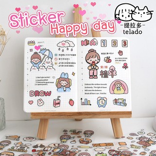 สติ๊กเกอร์ไดคัท รุ่นHappy day 20-100แผ่น สติ๊กเกอร์ตกแต่ง ลายไม่ซ้ำ สติ๊กเกอร์น่ารัก