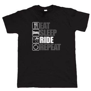 เสื้อยืดผ้าฝ้าย พิมพ์ลาย Eat Sleep Ride Repeat Mountain Biker T Freeride Singletrack Downhill Mtb สําหรับผู้ชาย DF12HJ44