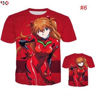 Hx เสื้อยืด พิมพ์ลายอนิเมะ Neon Genesis Evangelion Soryu Asuka Langley 3D สไตล์ญี่ปุ่น สตรีท สําหรับผู้ชาย ผู้หญิง