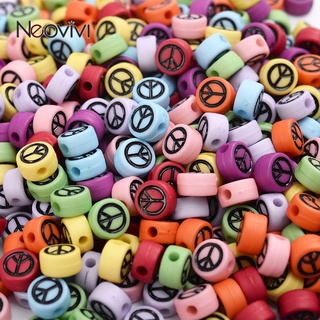 100pcs 7mm สัญลักษณ์สันติภาพลูกปัดอะคริลิครอบ Spacer ลูกปัดสำหรับเครื่องประดับทำสร้อยข้อมือสร้อยคอโซ่ DIY อุปกรณ์เสริม