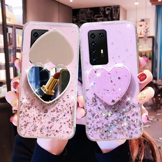 เคสโทรศัพท์ประดับเลื่อมพร้อมกระจกแต่งหน้าสําหรับ Huawei Nova 8 8SE 8Pro 8i Huawei Nova 7 7SE 7Pro 7i Huawei Nova 5T Huawei Nova 3i