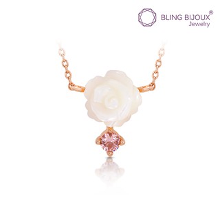 Bling Bijoux สร้อยคอ สร้อยเงินแท้ Rosegold จี้ ไข่มุก กุหลาบ พร้อมตกแต่ง พลอย morganite pink