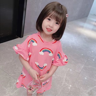 👗PRINCESS KESLI👗พร้อมส่ง สาวTเสื้อกระโปรง2023ฤดูร้อนทารกเพศหญิงกระโปรงใหม่น่ารักเกาหลีรุ้งTส่วนยาวเด็กชุด