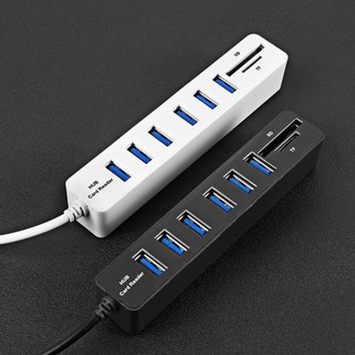 2 In 1 SD/TF การ์ดรีดเดอร์ ฮับ คอมโบ 6 พอร์ท  USB 2.0 Hub Super Speed Splitter Universal