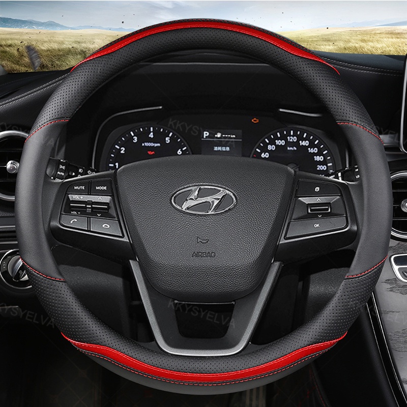 คาร์บอน Fibre หนังพวงมาลัยรถ 38 ซม.สําหรับ Hyundai i30 Creta Tucson ix35 Solaris Elantra Santa Fe Ko