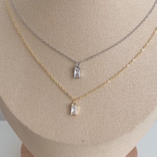 A.piece สร้อยเงินแท้ [all silver 925 &amp; 14K gold plated] square cubic necklace (198)