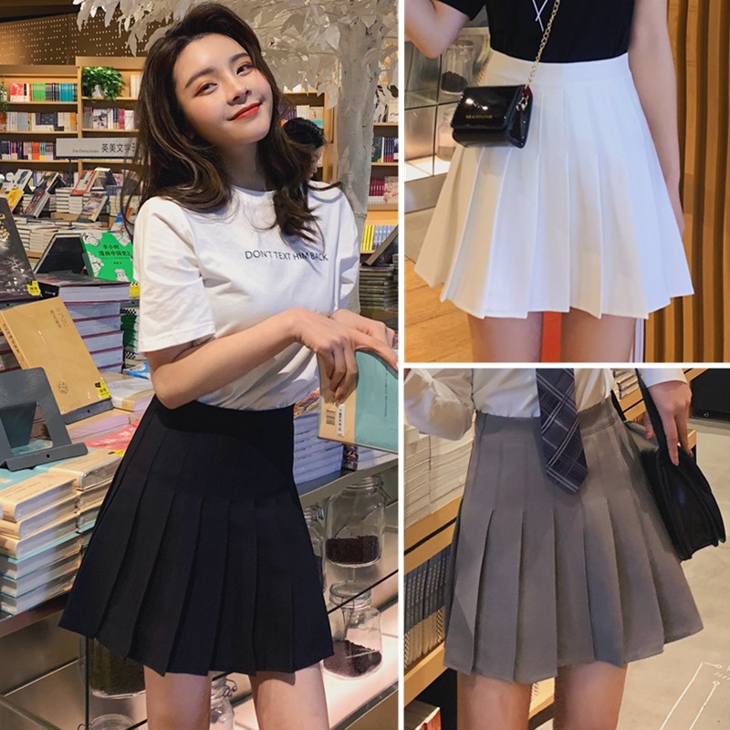 Lune_Grace 800 กระโปรงพลีทนักศึกษา กระโปรงเทนนิส สีพื้นเอวสูง มีซับใน จับกลีบรอบ