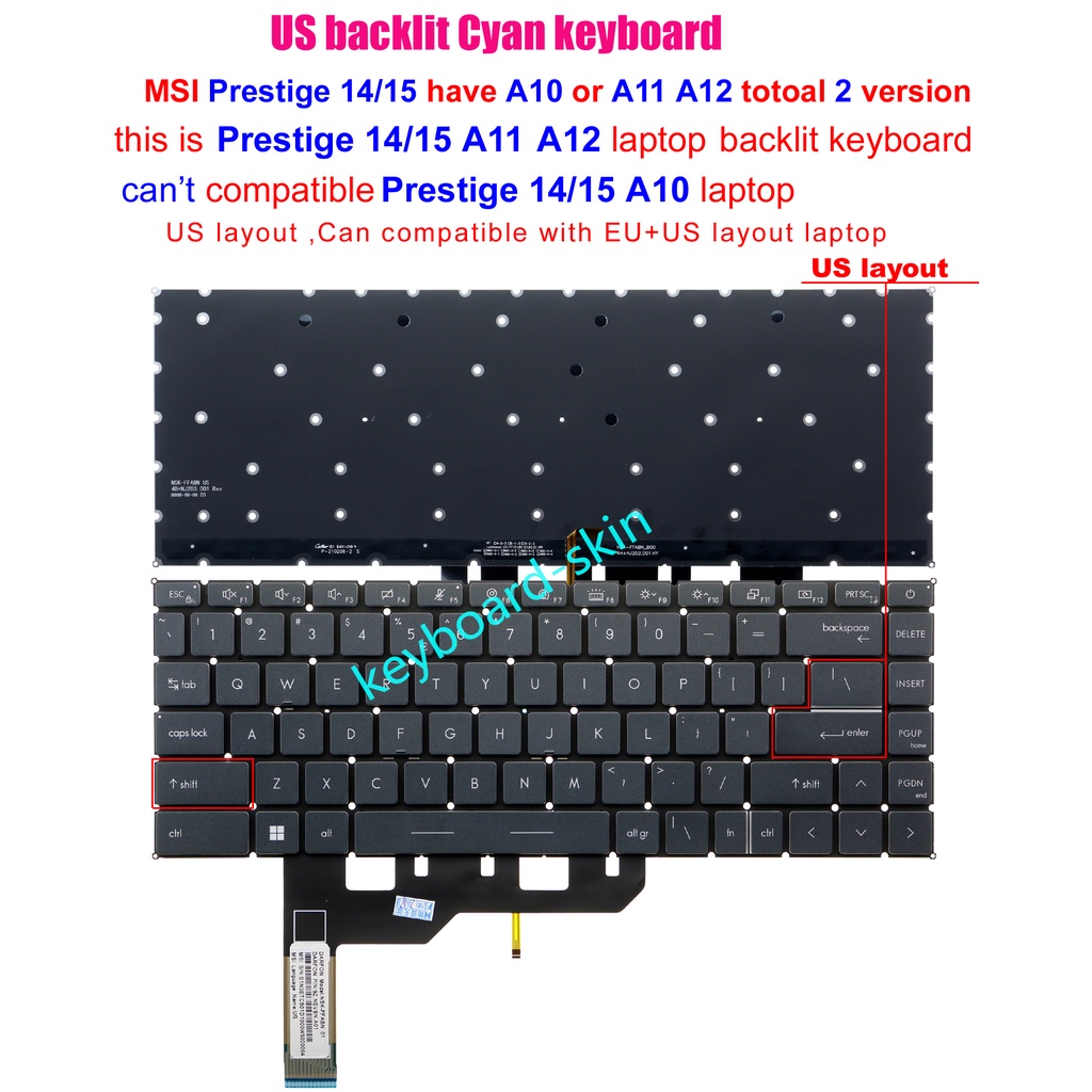 US แป้นพิมพ์ใหม่ backlit สําหรับ MSI Prestige 14/14 EV0 A11 A12 A11M A11SC MS-14C4 MS-14C5 A12SC Evo