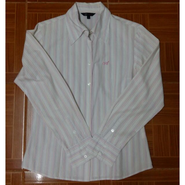 เสื้อเชิ้ต A2Z แท้ สีครีมลายชมพู