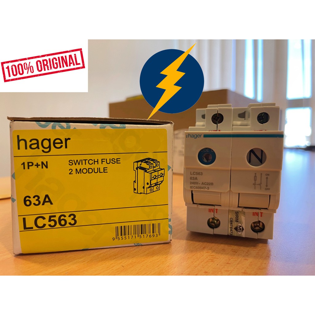 HAGER LC563 63A 1P + NEUTRAL MAIN SWITCH FUSE / SWITCH FUSE