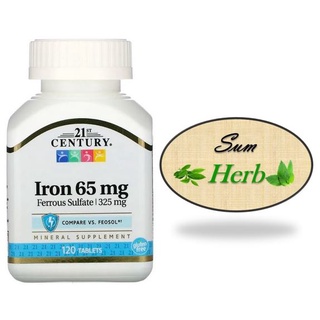 (พร้อมส่ง) 21 st Century, Iron, 65 mg, 120 Tablets. ธาตุเหล็ก บำรุงเลือด