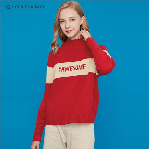 GIORDANO WOMEN Letter contrast mockneck sweater 05359863