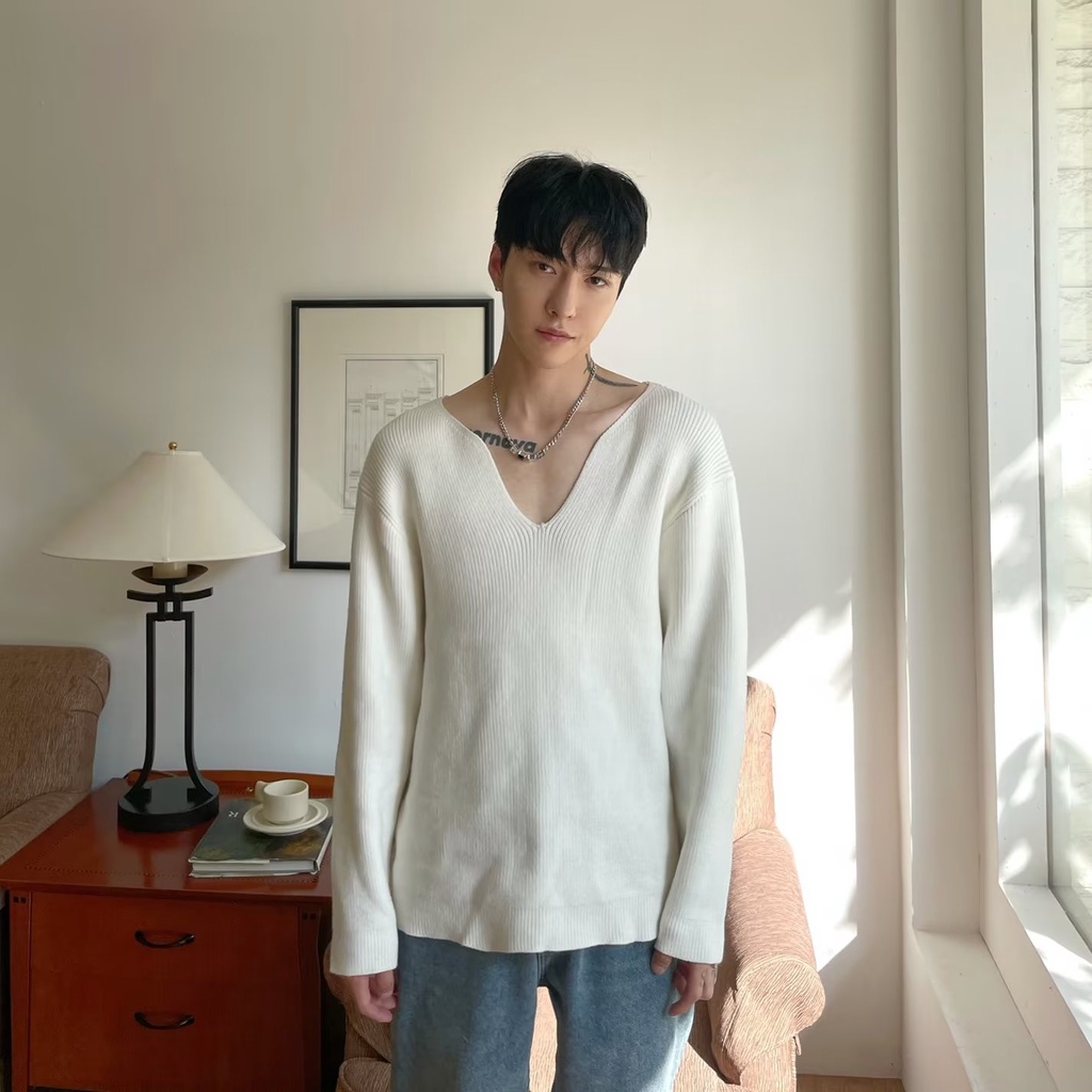 ฤดูใบไม้ร่วงฤดูหนาวผู้ชายผู้หญิง ยู นิสซ์ สบาย ๆ โวลต์ คอหลวมเสื้อกันหนาวนักเรียนคู่สไตล์อารมณ์ จุดต่ําสุด เสื้อกันหนาวด้านบนเส