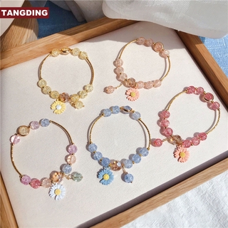 【COD Tangding】สร้อยข้อมือจี้คริสตัลรูปดอกเดซี่สีชมพูสีเหลืองสีฟ้าสําหรับผู้หญิง