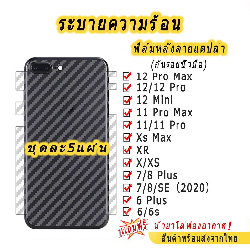 เมมเบรนด้านหลังคาร์บอนไฟเบอร์ ฟิล์มหลังใส สำหรับ iPhone 13 12 11 15 Pro max /Xsmax / Xr / 6 /8 7 Plus/14 pro max/15Plus