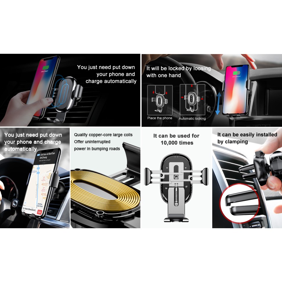 Baseus Gravity Car Mount Air Vent Qi Wireless Charger Car Holder Samsung Iphone