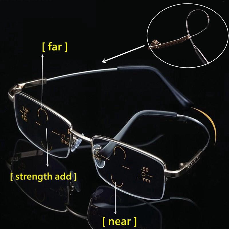 ไทเทเนียมโลหะโปรเกรสซีฟ Multifocal แว่นอ่านหนังสือผู้ชายผู้หญิงป้องกันแสงสีฟ้าที่มีคุณภาพสูงแว่นขยายเบาแว่นสายตายาว