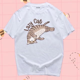 เสื้อยืด เสื้อยืด สกรีนลาย น้องแมวนอน lazy cat พร้อมส่ง ✨