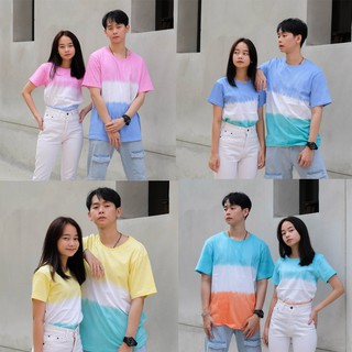 (ย้อมเย็น 100%) เสื้อยืดมัดย้อม สีพาสเทล cotton no.32 100%