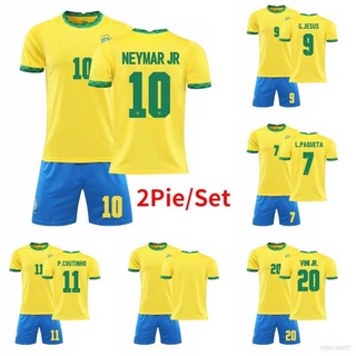 เสื้อกีฬาแขนสั้น ลายทีมชาติฟุตบอล Brazil Neymar Paqueta Jesus Vini Coutinho ทรงหลวม พลัสไซซ์ 2 ชิ้น ต่อชุด