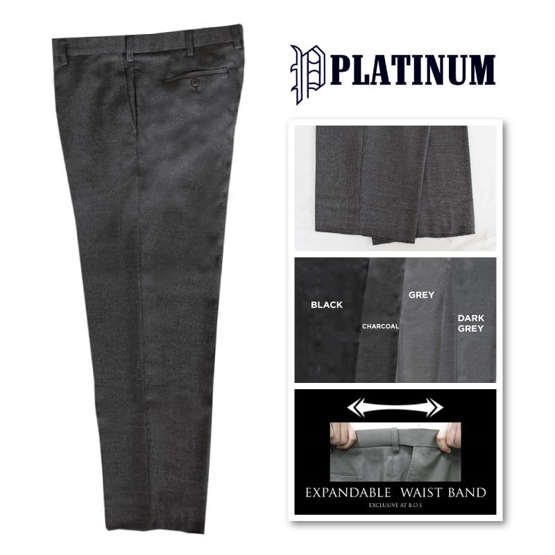 PLATINUM BIG SIZE Flat Front Tic Weave Slacks PMP633 PLUS SIZE 38-68 INCHES (ชาร์โคล)