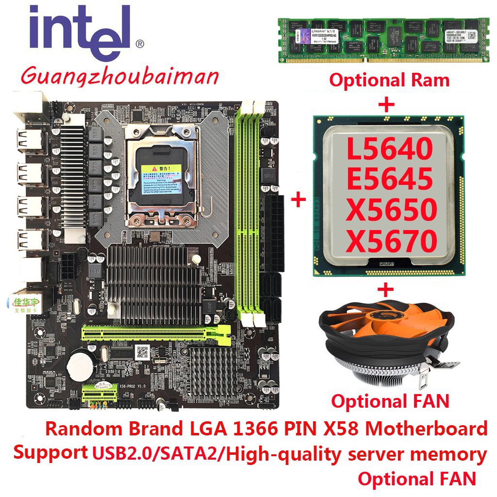 มัด OEM X58 เมนบอร์ด + LGA 1366 CPU Xeon X5675 6C12T โปรเซสเซอร์ + 8G DDR3 1600 RAM + ฮีทซิงค์
