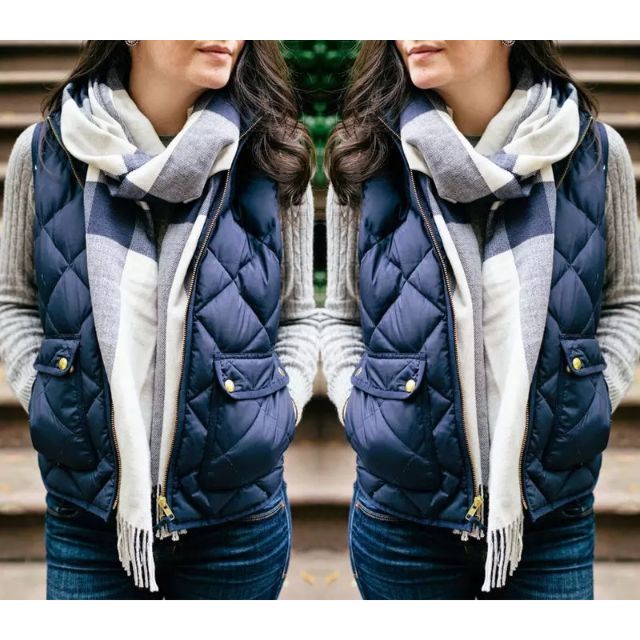 เสื้อ Jacket คอตั้งแขนกุด สีน้ำเงิน royal blue