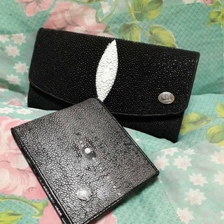 กระเป๋าหนังจระเข้แท้สีน้ำตาล9×10.5 cms set wallet stingray