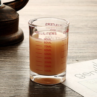 แก้วตวงทรงกระบอก 3 ออนซ์/90 มิลลิลิตร สเกลสีแดง Cylinder Measuring cup 3 oz./90 ml Liquid Heavy High Espresso Glass Cup